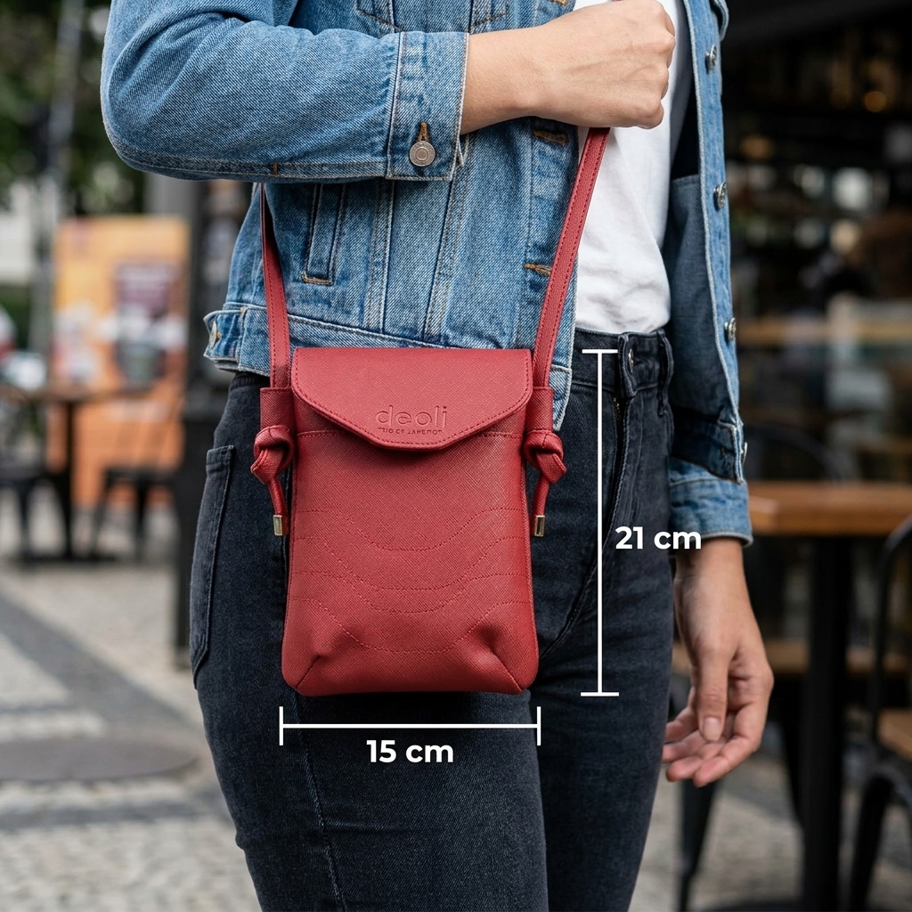 Bolsa tiracolo pequena porta celular vermelha